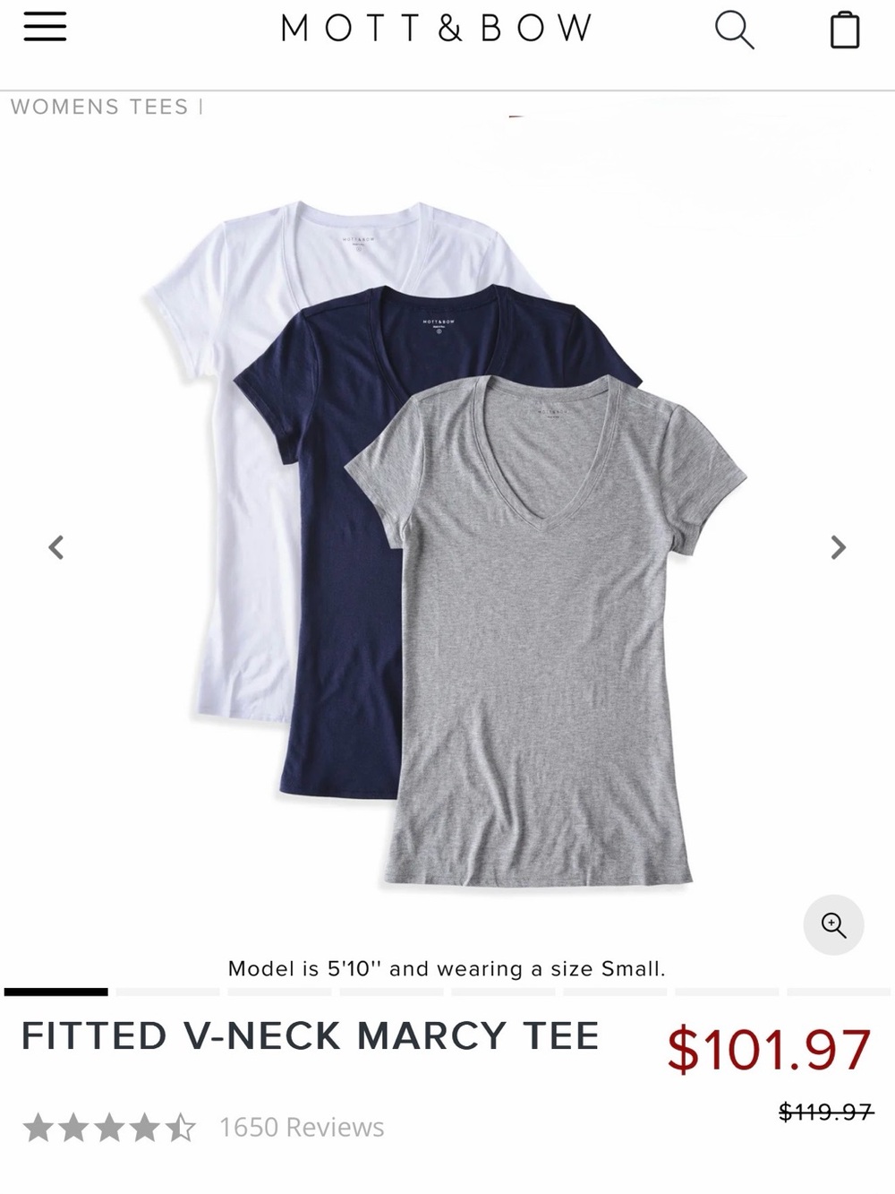 Mott & Bow Fitted V-Neck Marcy Tee - White, Navy, Heather Gray